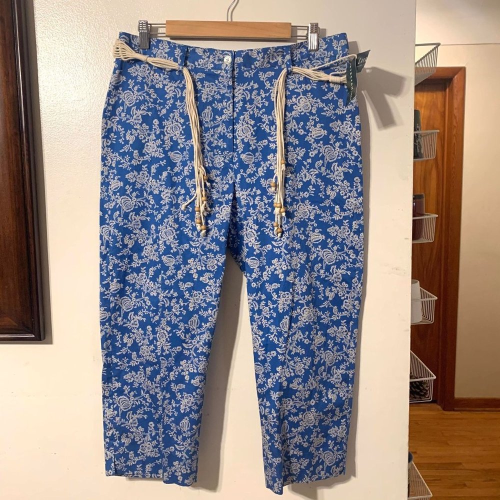 NWT LAUREN RALPH LAUREN Cropped Floral Belted Boho Pants Sz 12
